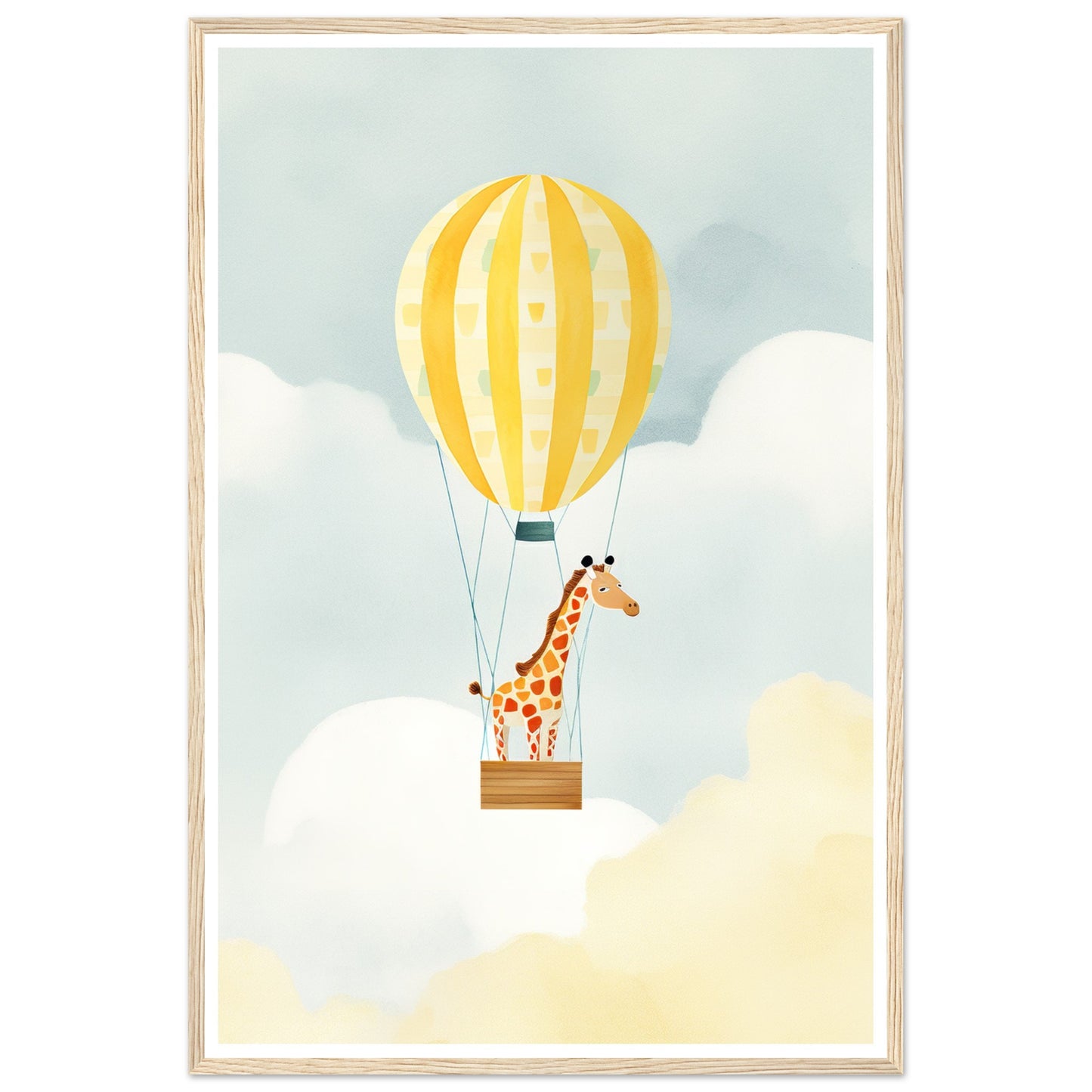 Giraffe Hot Air Balloon Sky Adventure Wall Art Print