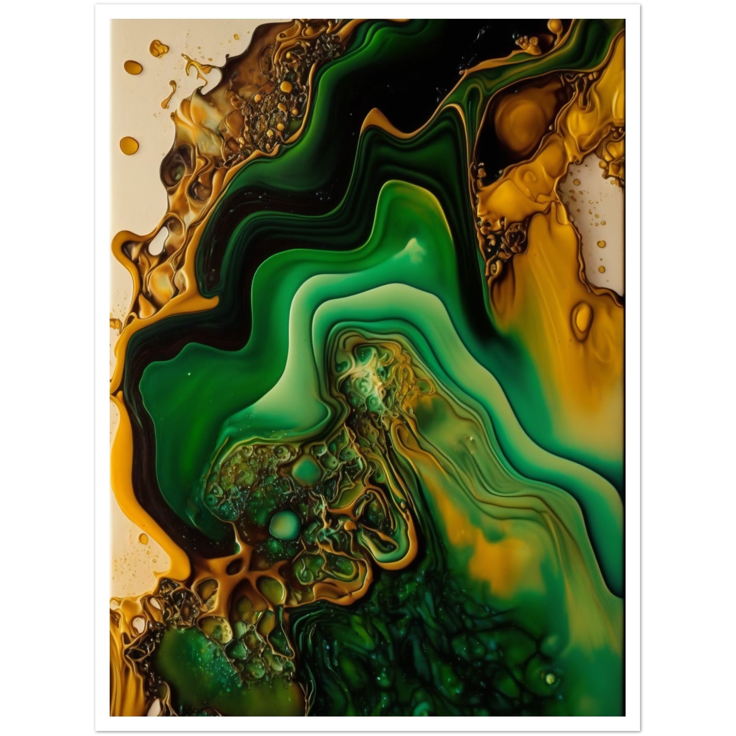 Organic Depths: Green & Brown Painting Wall Art Print