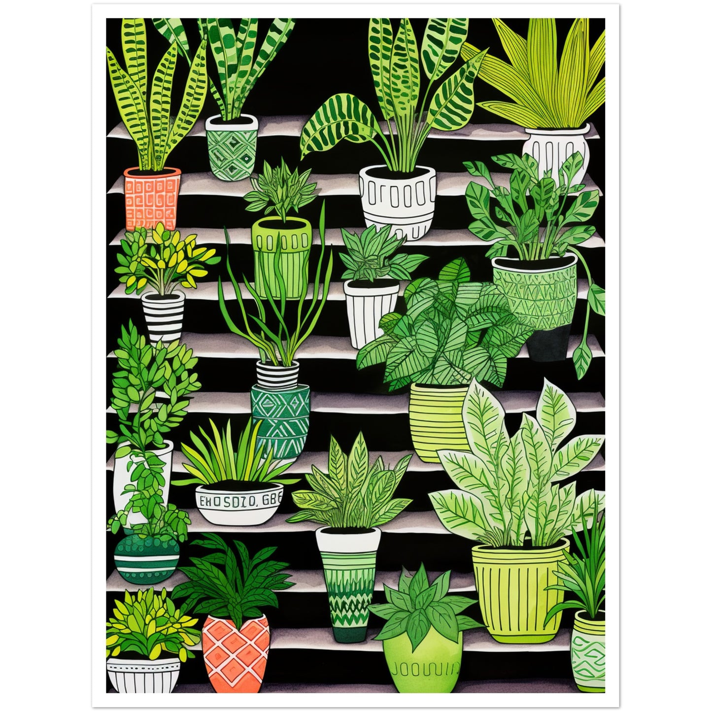 Vibrant Contrasting Potted House Plants Wall Art Print