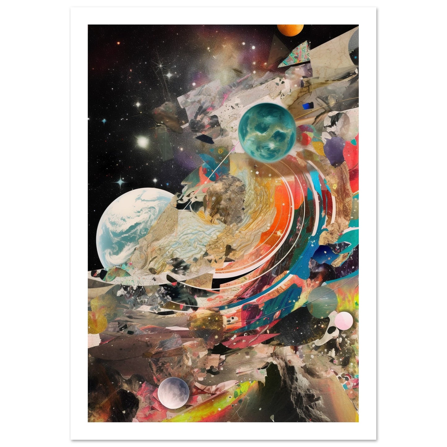 Celestial Collage Embrace Abstract Galaxy Wall Art Print