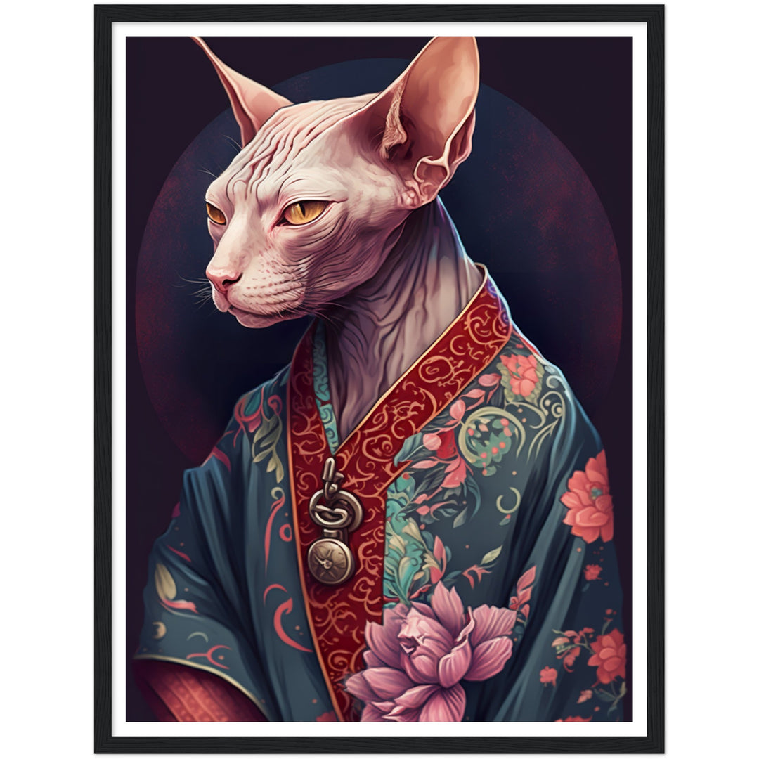 Sphynx Cat Wearing Japanese Kimono Wall Art Print