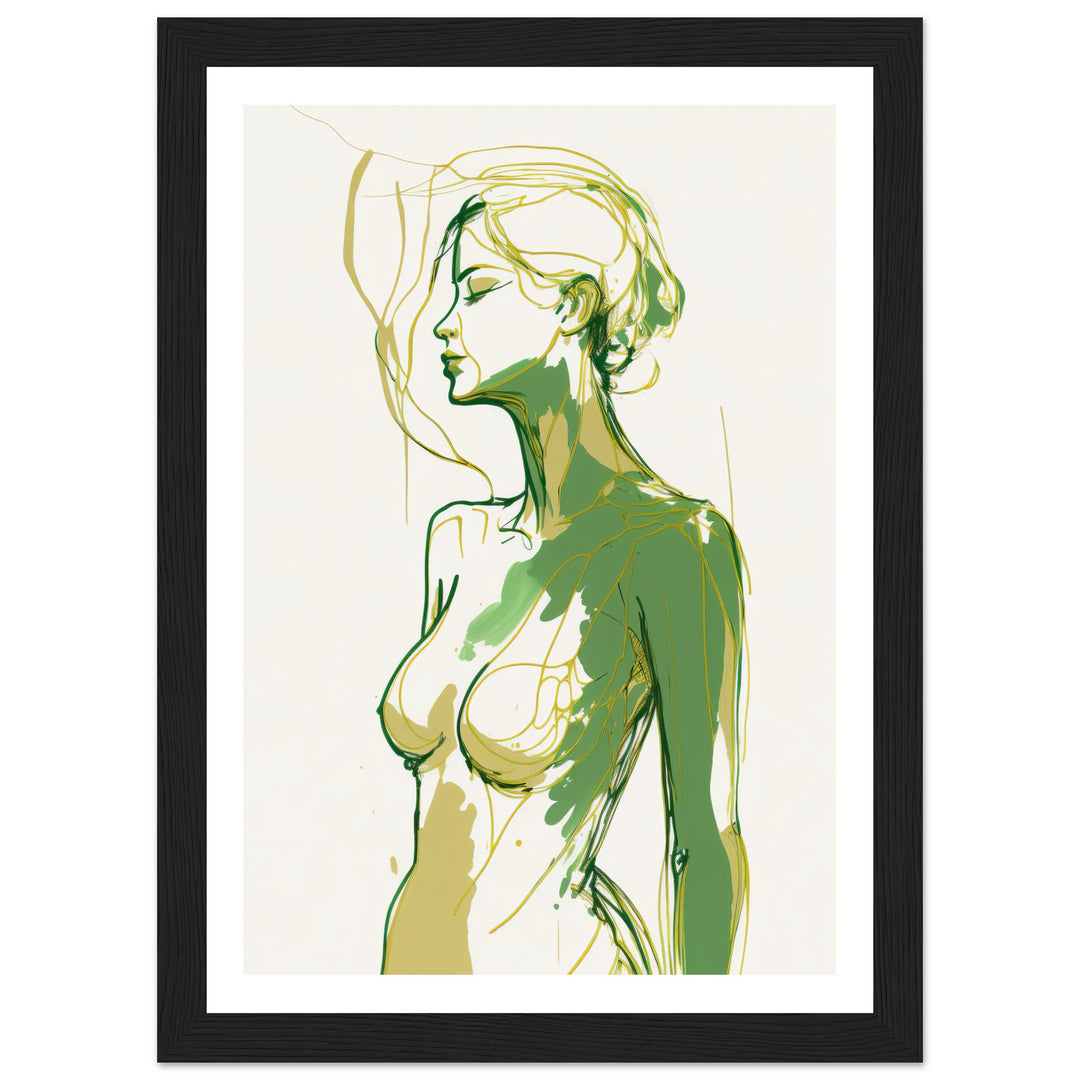 Elegant Woman in Green and Gold Wall Art Print