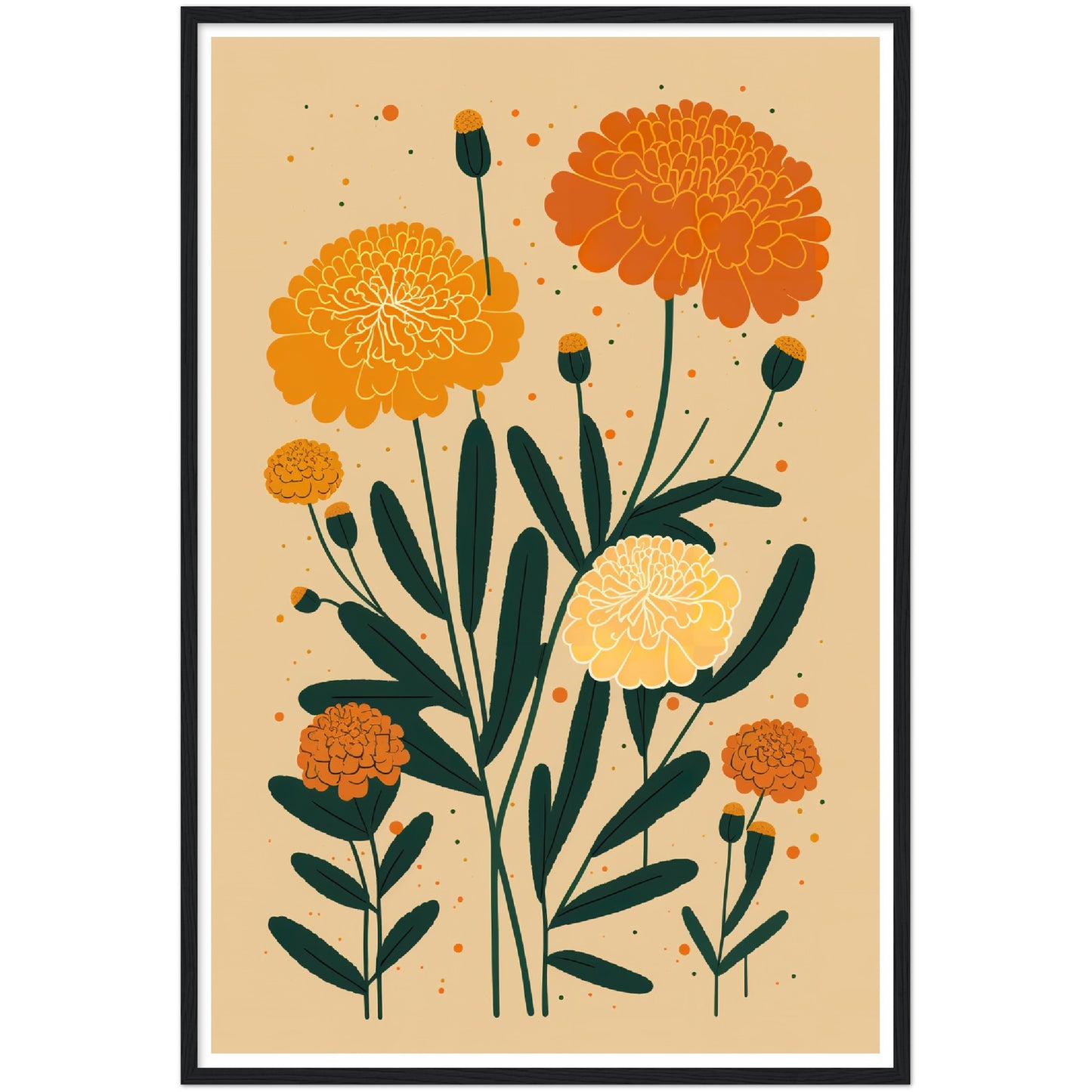 Marigold Minimalist Flower Bloom Wall Art Print