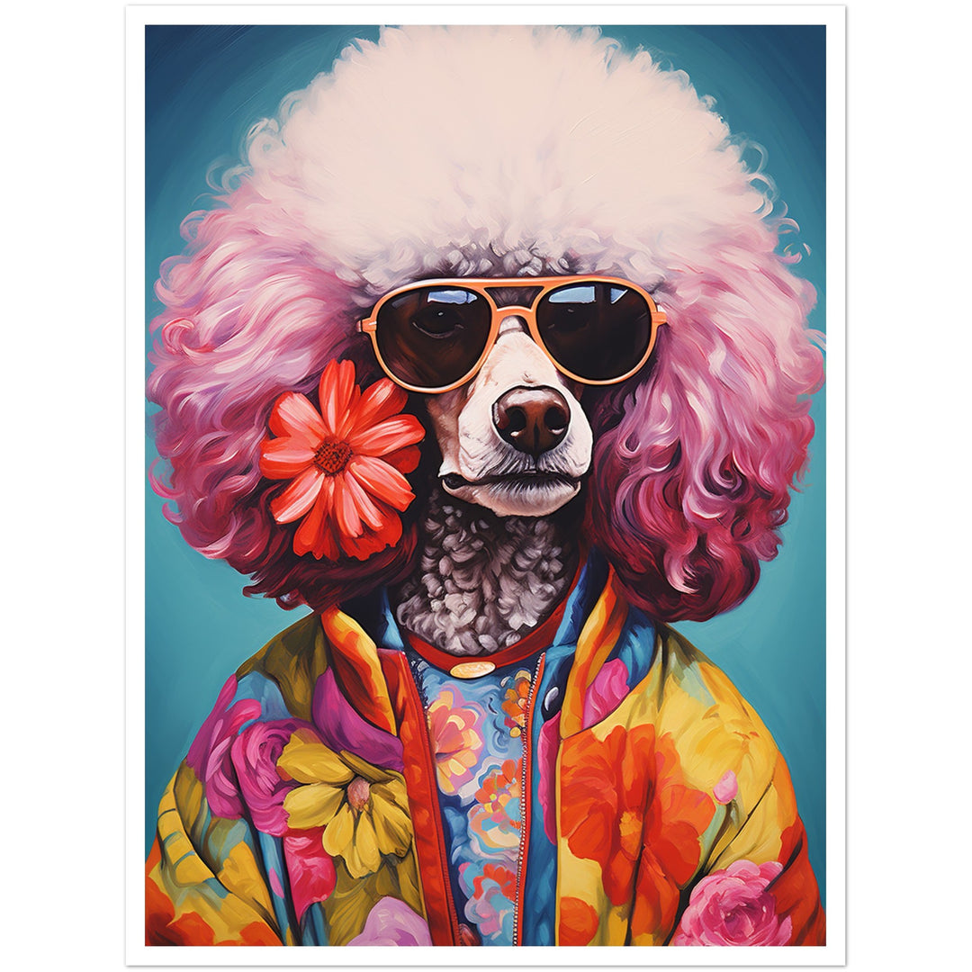 Groovy Dog Hippy Poodle in Flower Power Jacket Wall Art Print