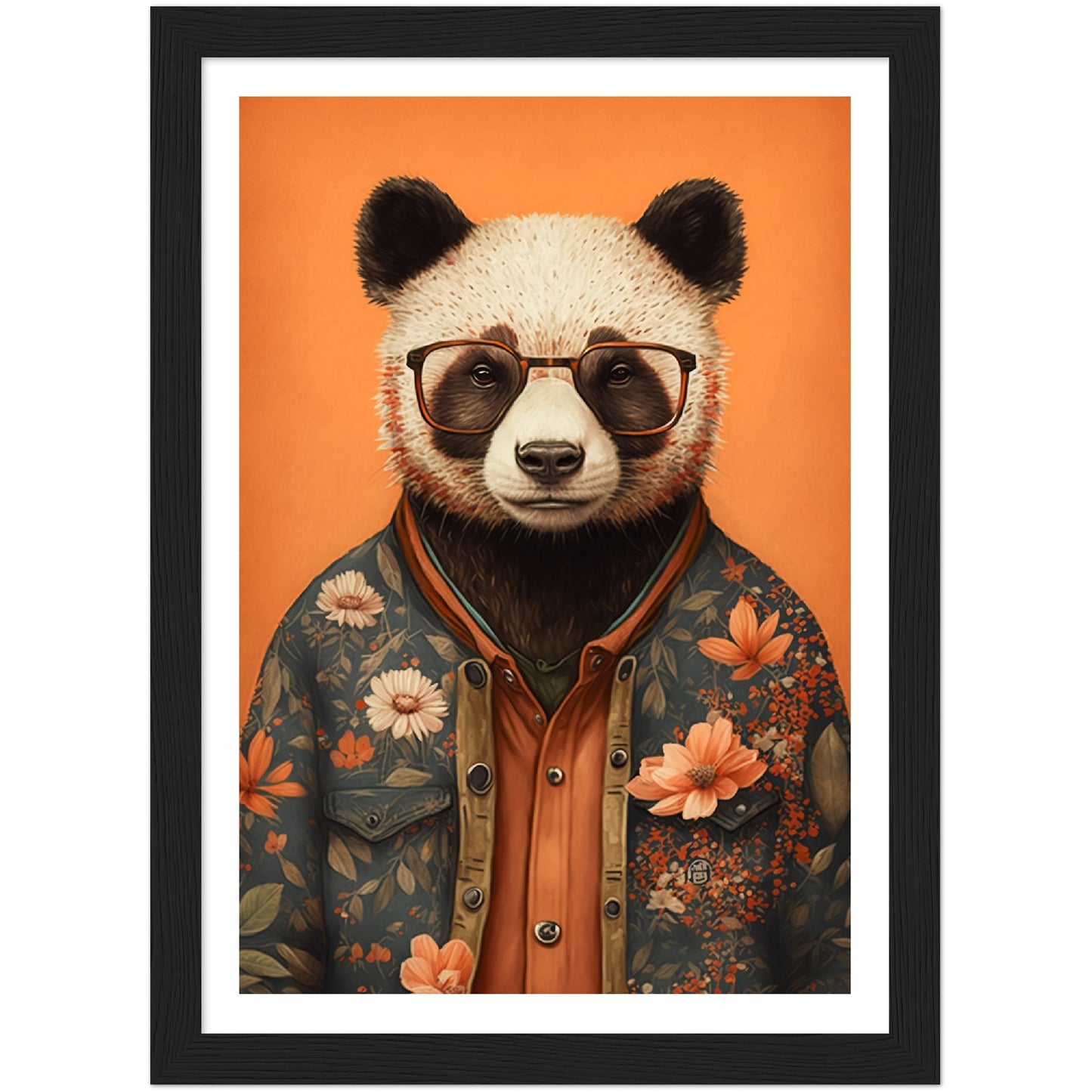 Panda Illustration Floral Fashionista Wall Art Print