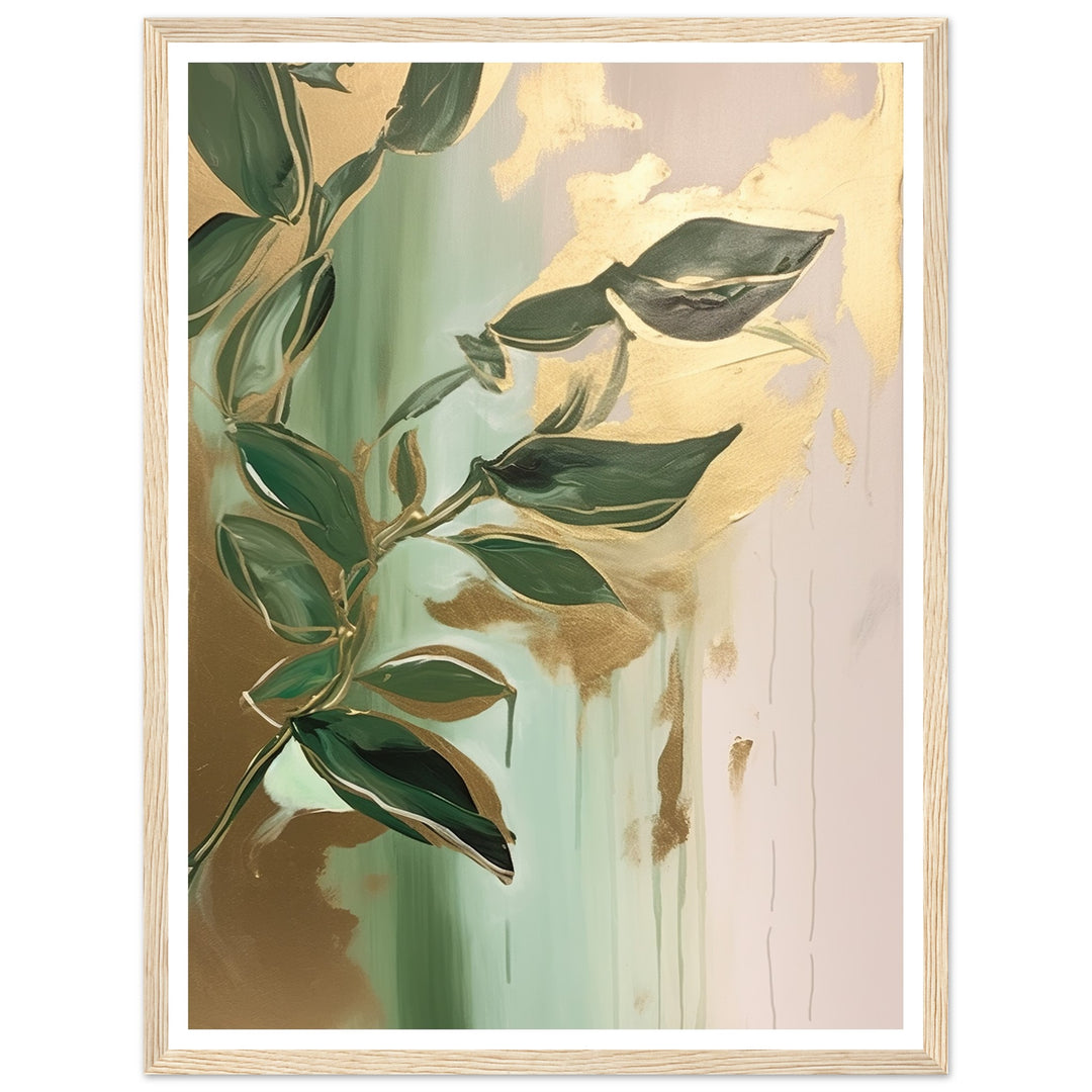 Golden Botanical Fluid Leaf Symphony Wall Art Print