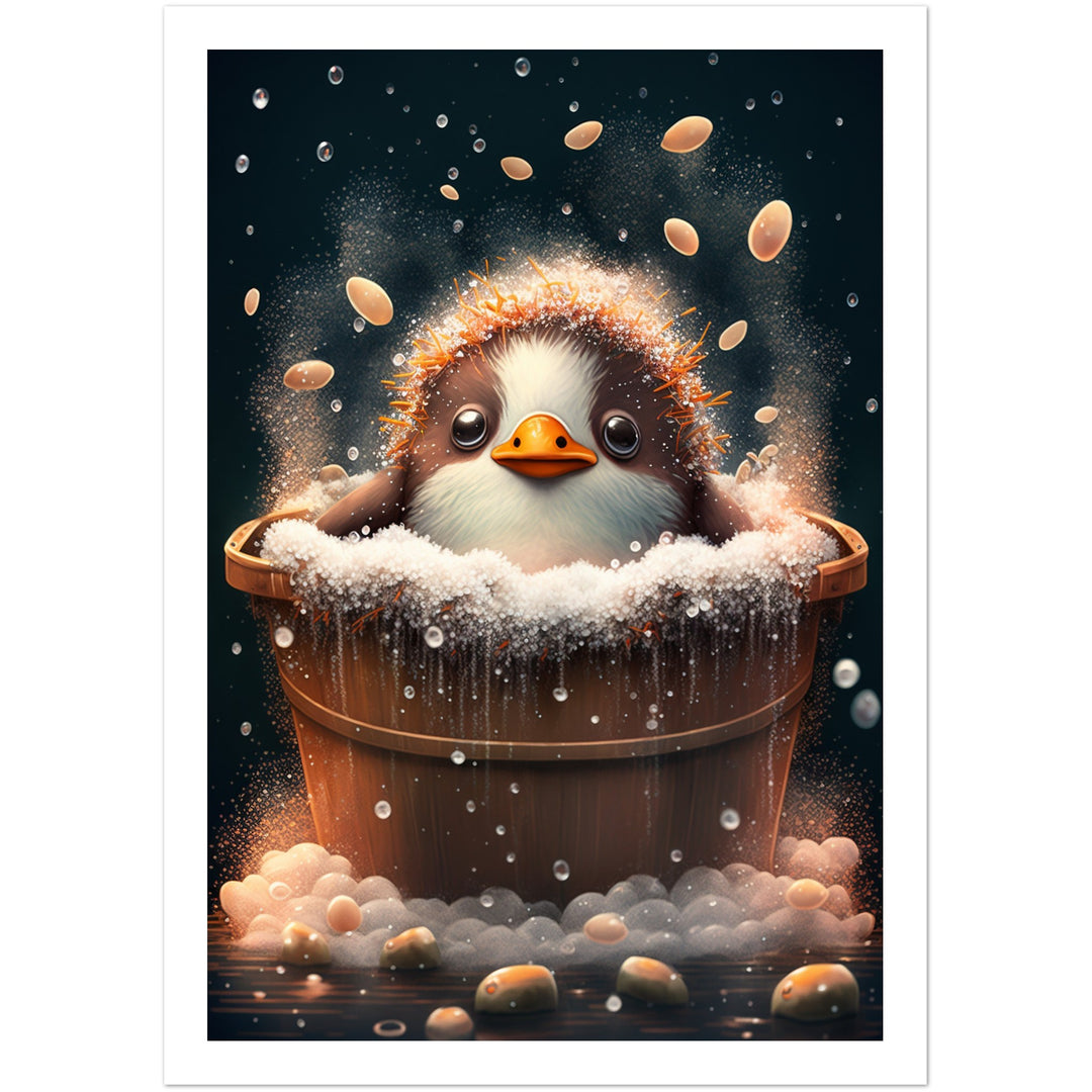 Bubble Bath Baby Penguin Bathroom Wall Art Print
