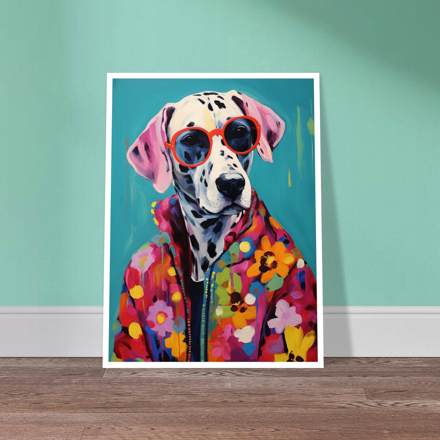 Hippy Dalmatian Flower Power Dog Painting Wall Art Print