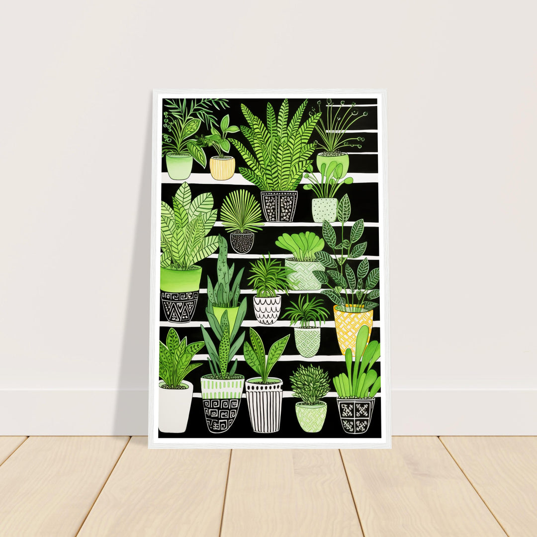 Vibrant Green House Plants in Monochrome Pots Wall Art Print