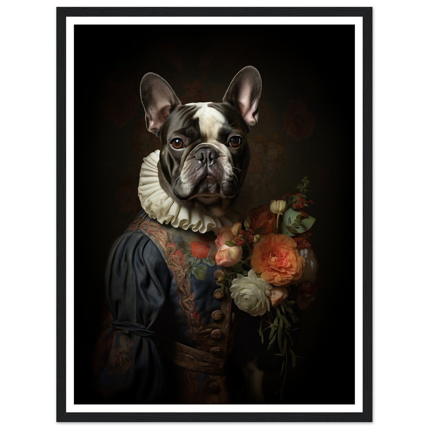 Floral Regency French Bulldog Wall Art Print