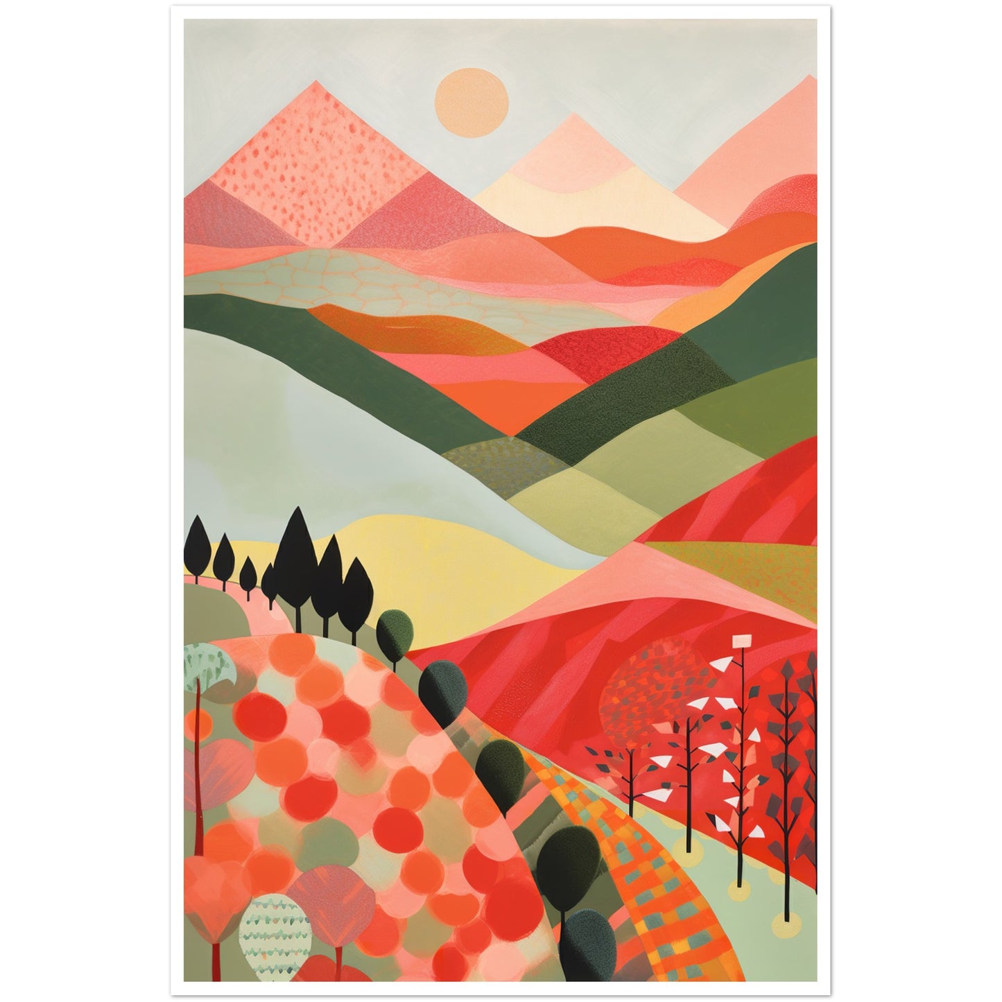 Crimson Peaks Abstract Landscape Patterns Wall Art Print