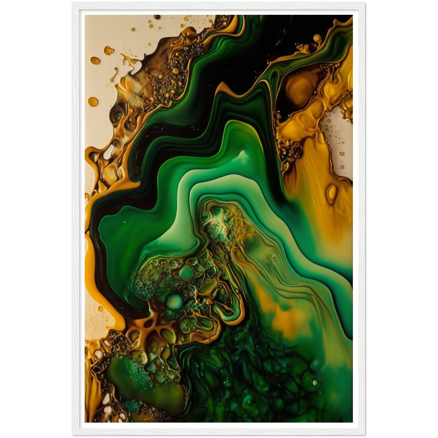 Organic Depths: Green & Brown Painting Wall Art Print