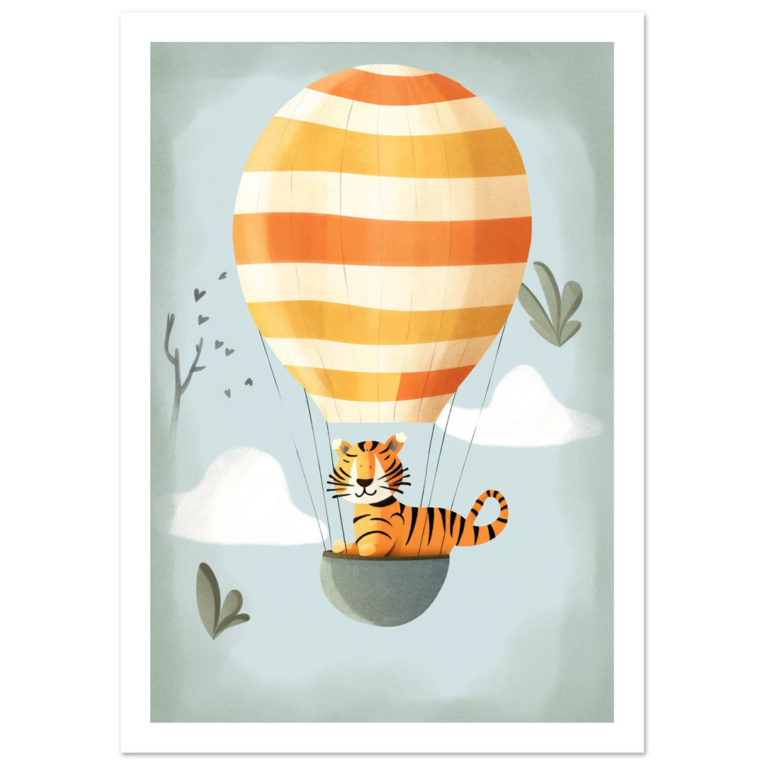 Tiger Hot Air Balloon Adventure Nursery Wall Art Print