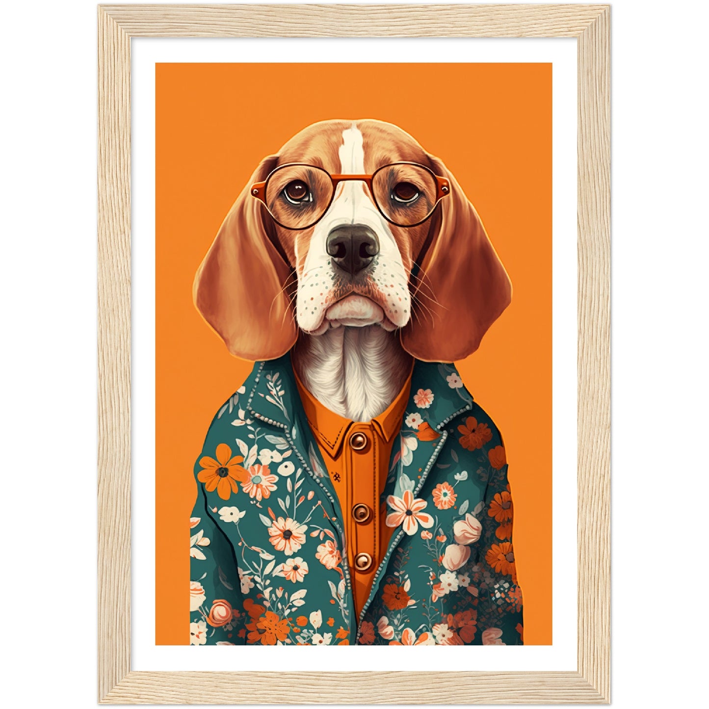 Fashionable Floral Beagle Dog Illustration Wall Art Print