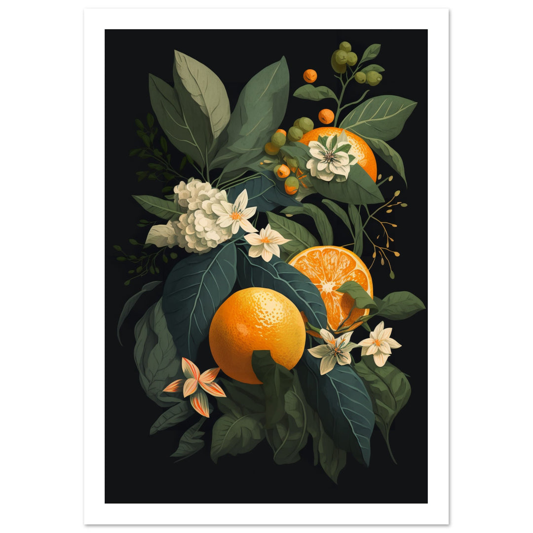 Tropical Orange Botanical Vignette Wall Art Print