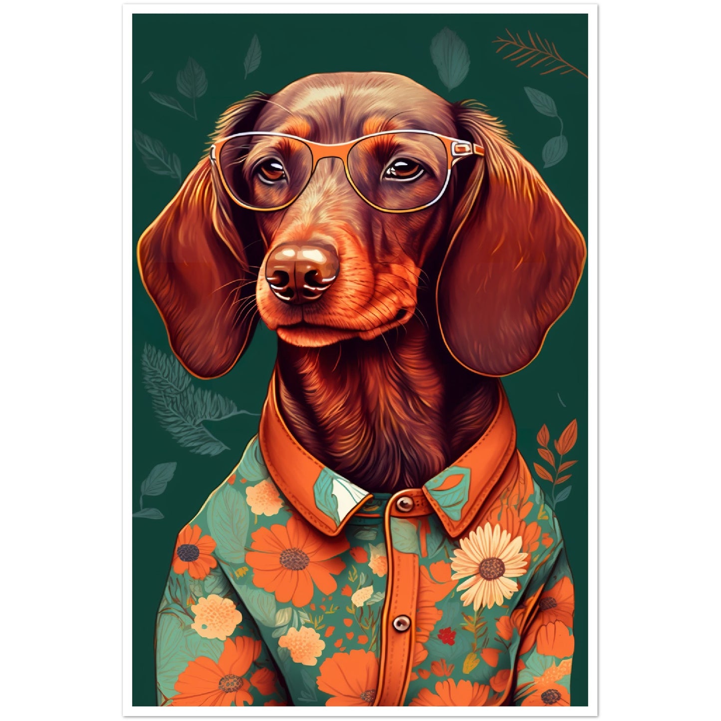 Floral Dachshund Dog Illustration Wall Art Print