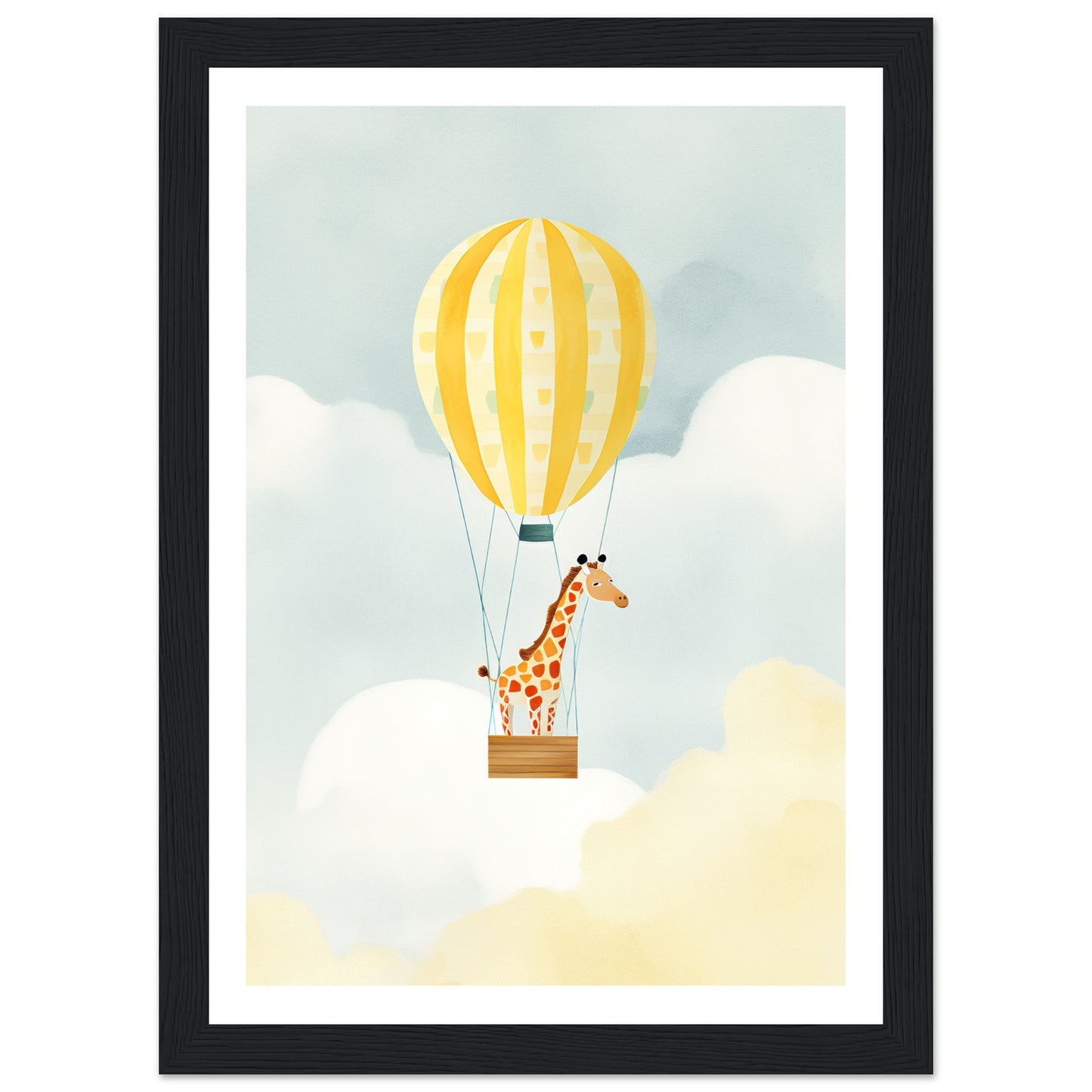 Giraffe Hot Air Balloon Sky Adventure Wall Art Print