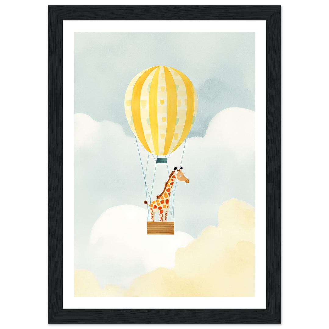 Giraffe Hot Air Balloon Sky Adventure Wall Art Print