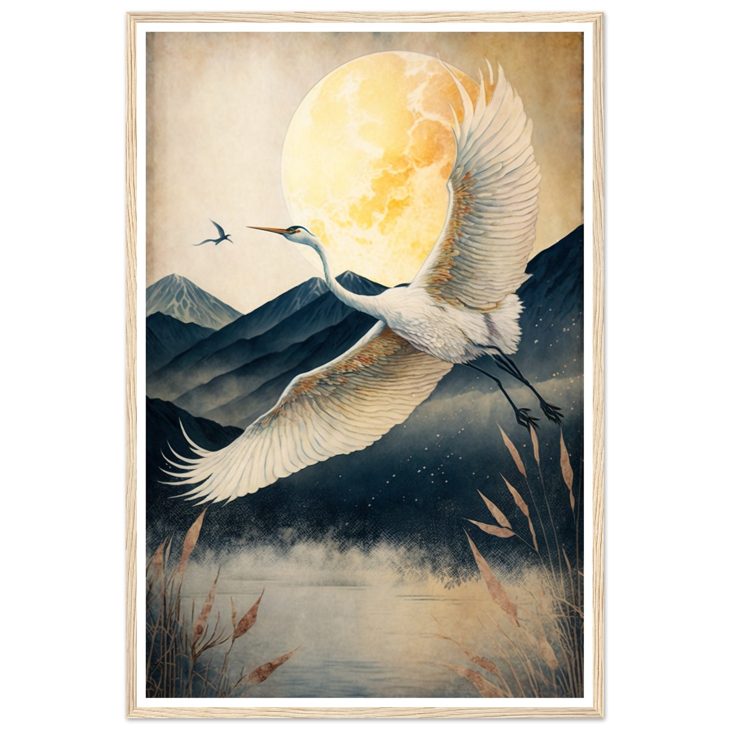 Japanese Inspired Crane Flight Wall Art Print