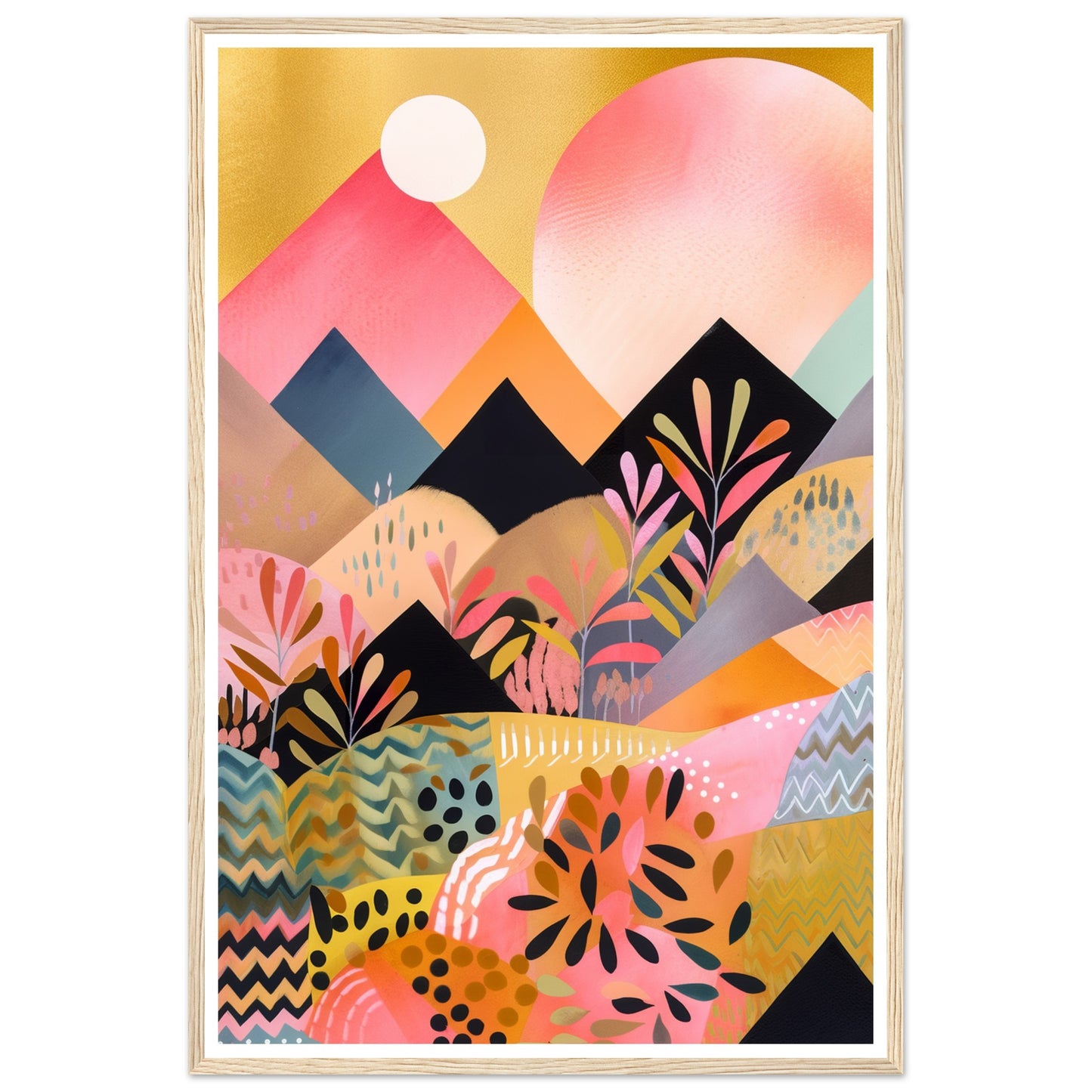 Lush Pink Zig Zag Mountain Peaks Wall Art Print