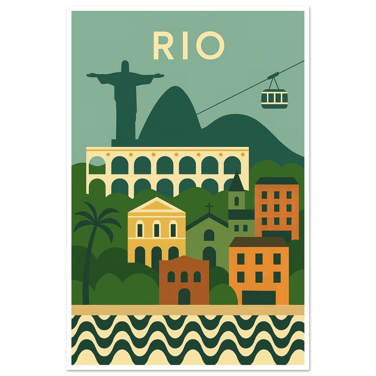 Rio de Janeiro cityscape and landmarks art print, unframed, 60x90 cm