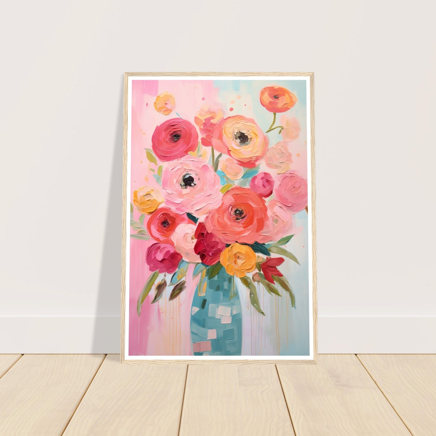 Vibrant Blooming Pink Flowers Wall Art Print