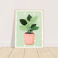 Playful Green House Plant in Pink Polka Dot Vase Wall Art Print