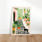 Whimsical Plants & Dog on Spanish Villa Stairs Wall Art Print