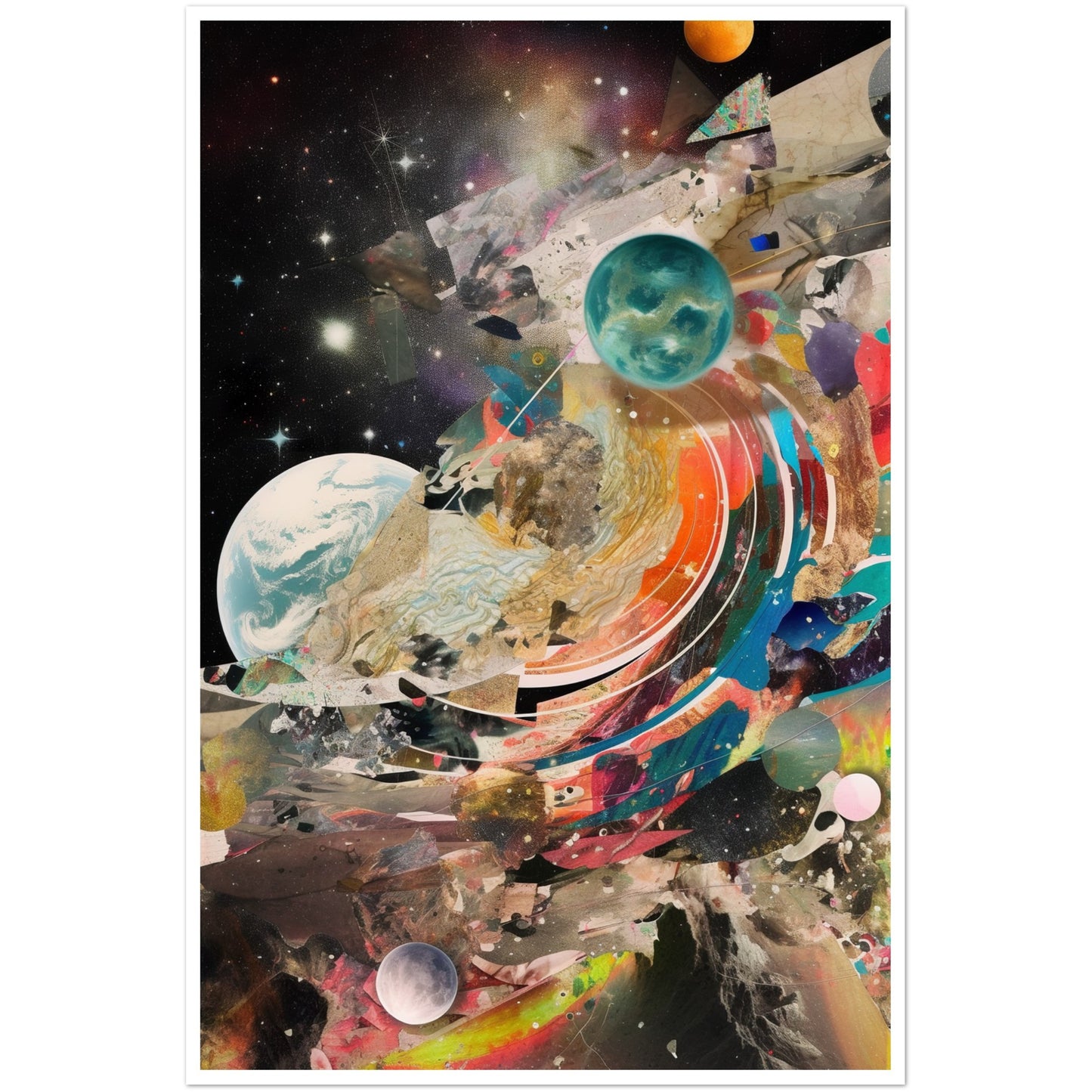 Celestial Collage Embrace Abstract Galaxy Wall Art Print