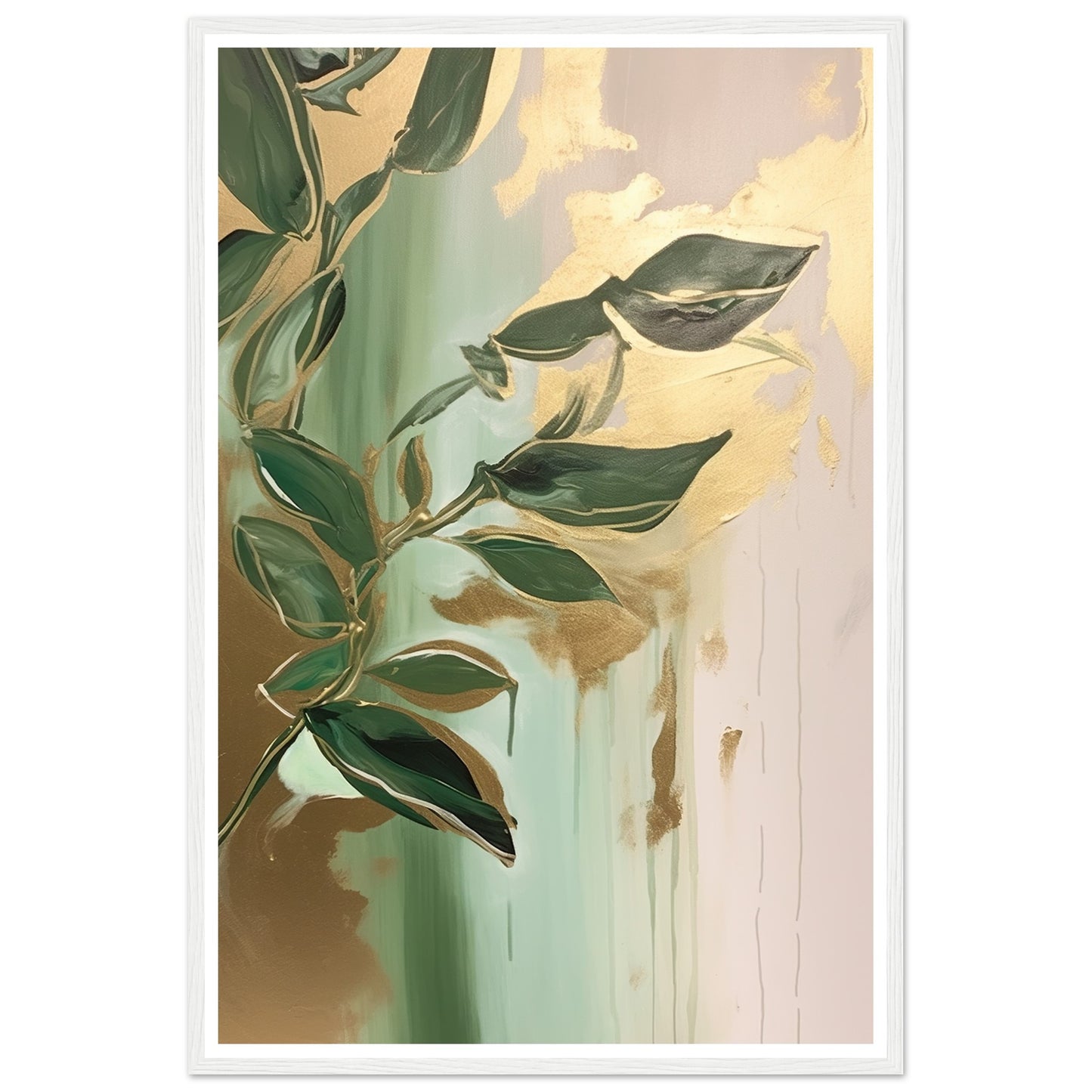 Golden Botanical Fluid Leaf Symphony Wall Art Print