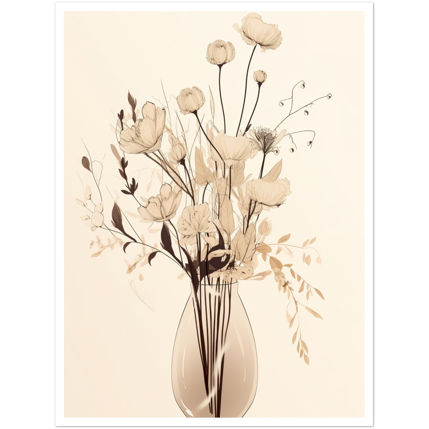 Minimalist Flower Bouquet in Earth Tones Wall Art Print