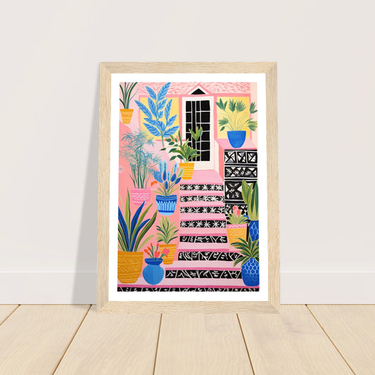 Quirky Pink Cottage Potted Flower Stairs