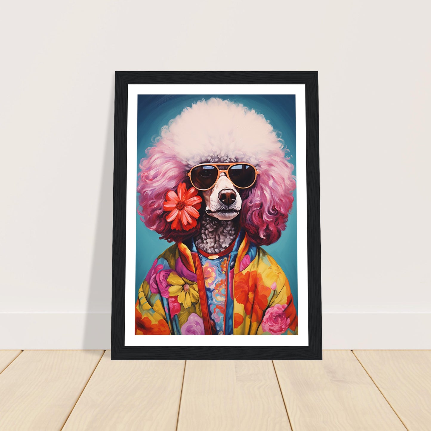 Groovy Dog Hippy Poodle in Flower Power Jacket Wall Art Print