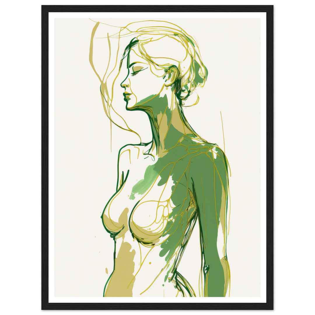 Elegant Woman in Green and Gold Wall Art Print