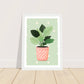 Playful Green House Plant in Pink Polka Dot Vase Wall Art Print