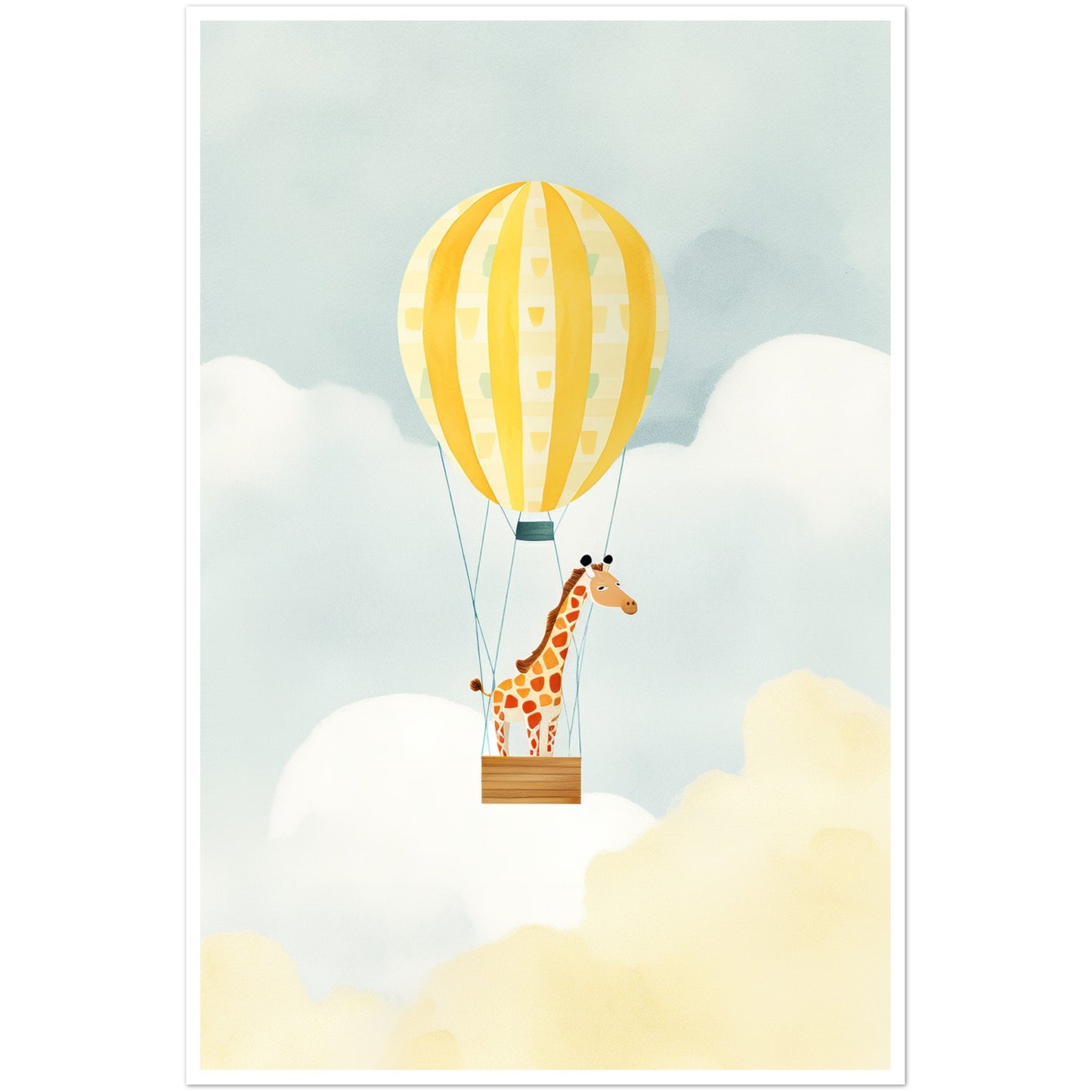 Giraffe Hot Air Balloon Sky Adventure Wall Art Print