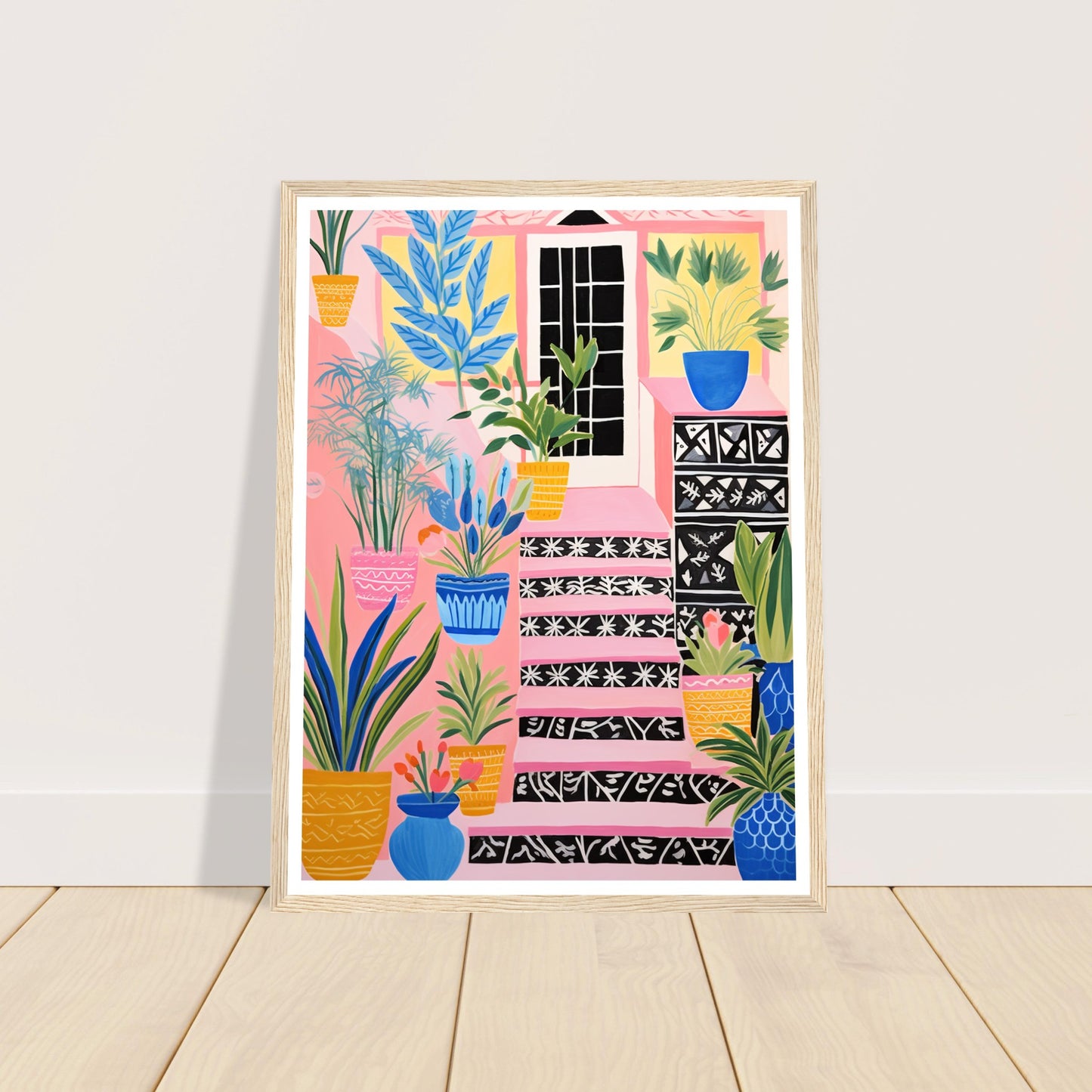 Quirky Pink Cottage Potted Flower Stairs