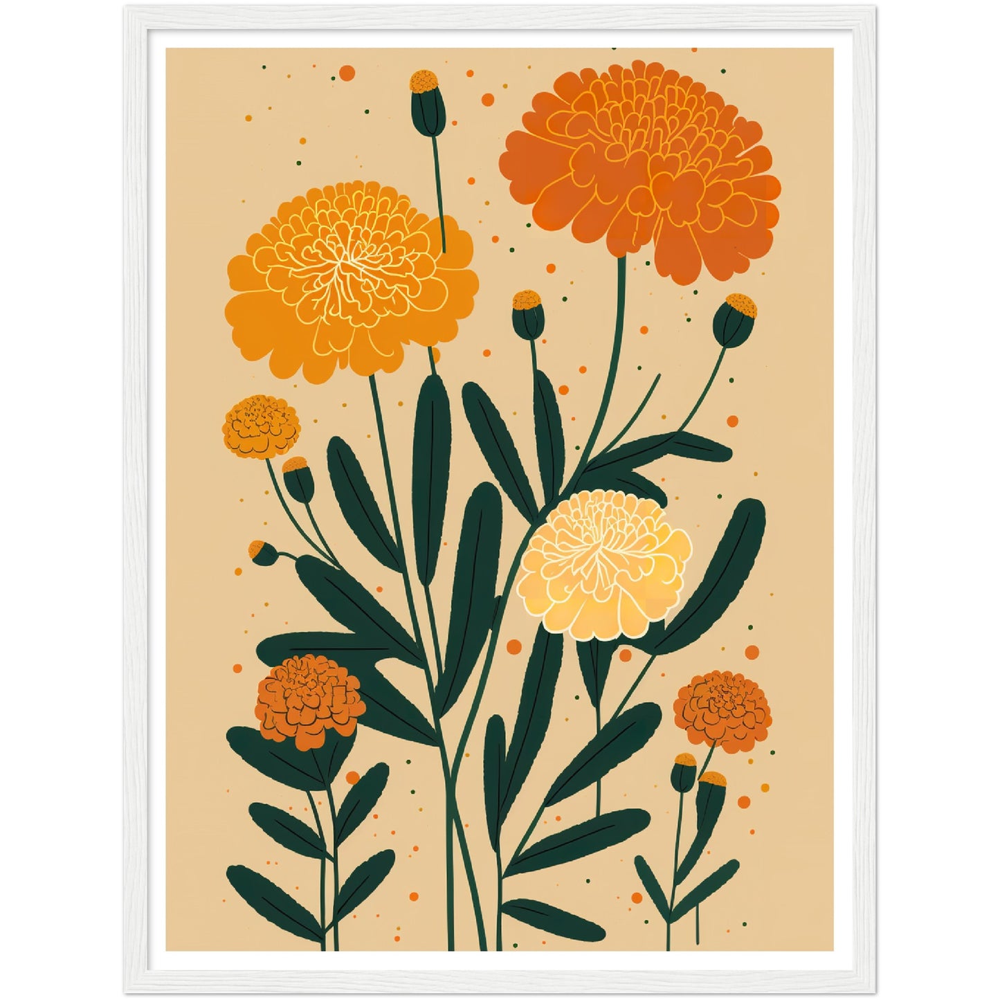 Marigold Minimalist Flower Bloom Wall Art Print