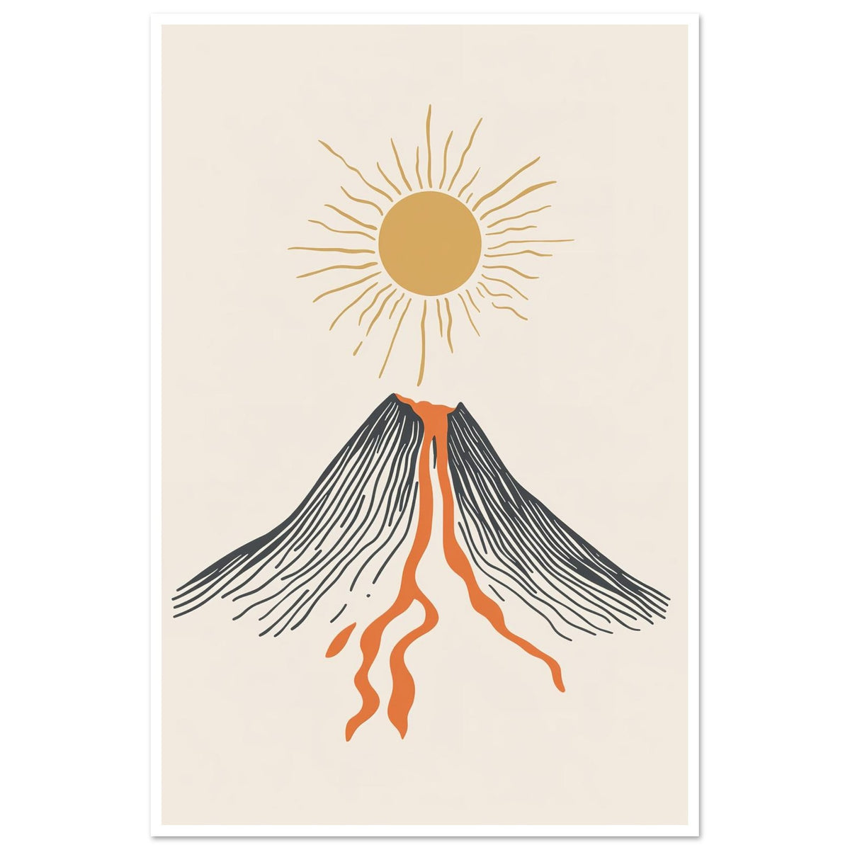 Stylised volcano with orange lava art print, unframed, 60x90 cm