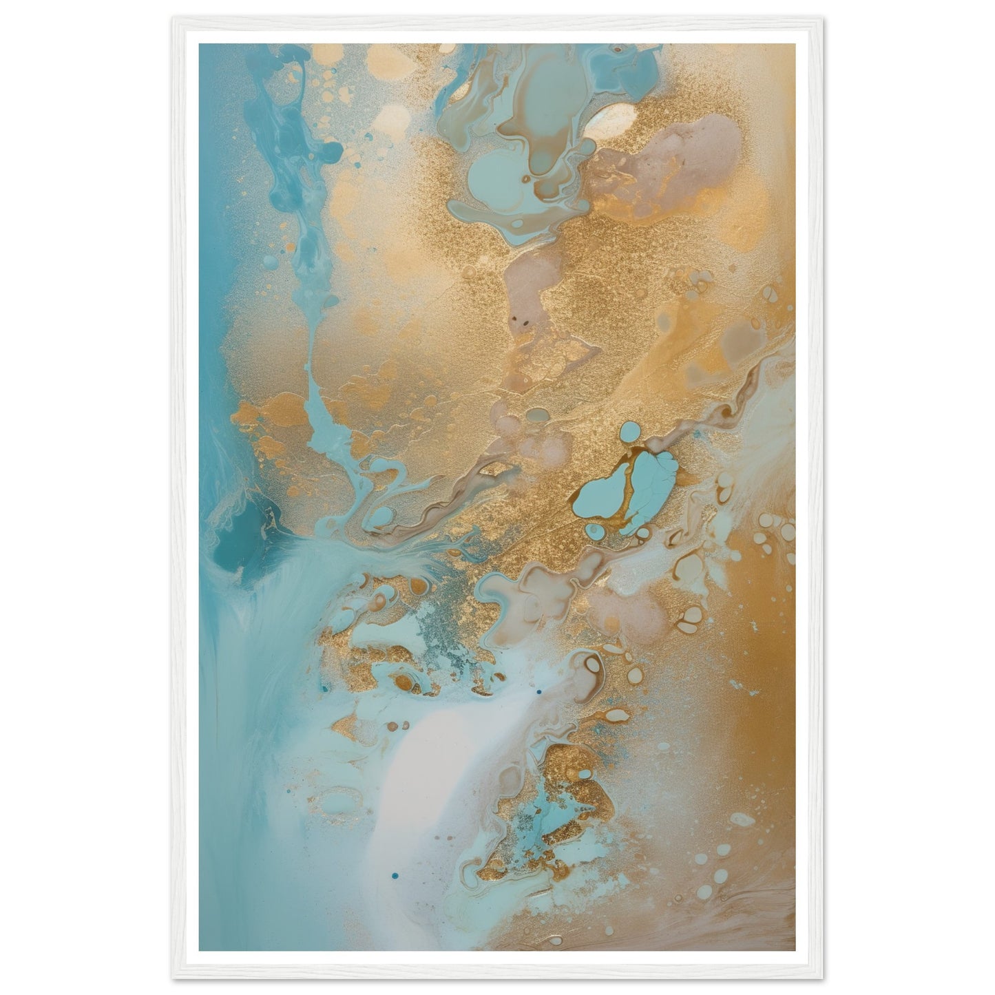 Melted Waves of Blue and Bronze Shimmer Abstract Painting Wall Art Print