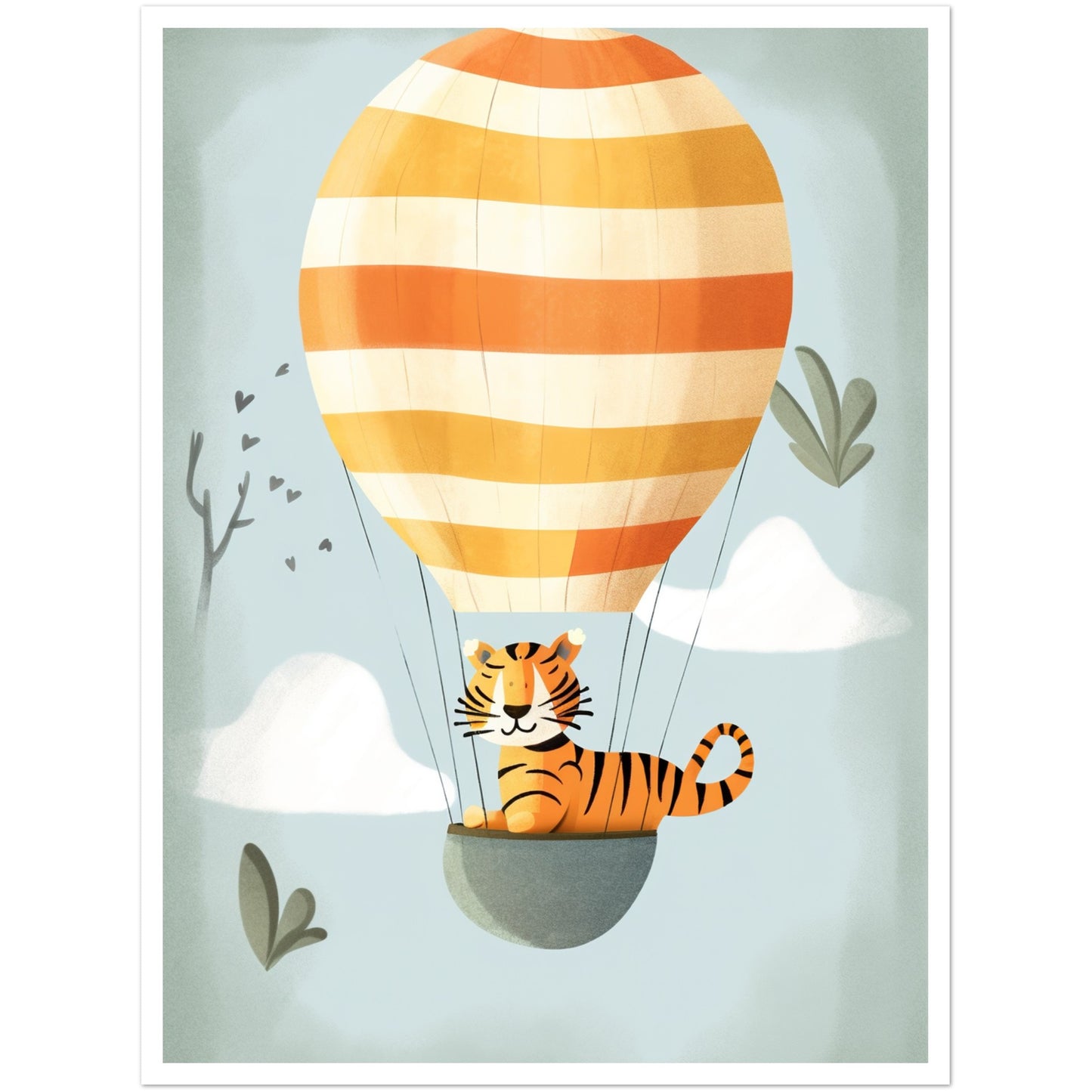 Tiger Hot Air Balloon Adventure Nursery Wall Art Print