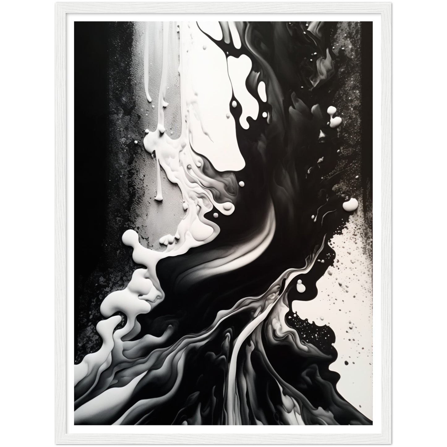 Organic Depths: Black & White Melt Painting Wall Art Print