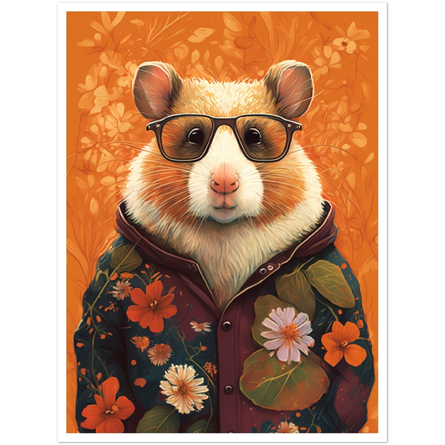 Floral Fashionista Hamster Illustration Wall Art Print