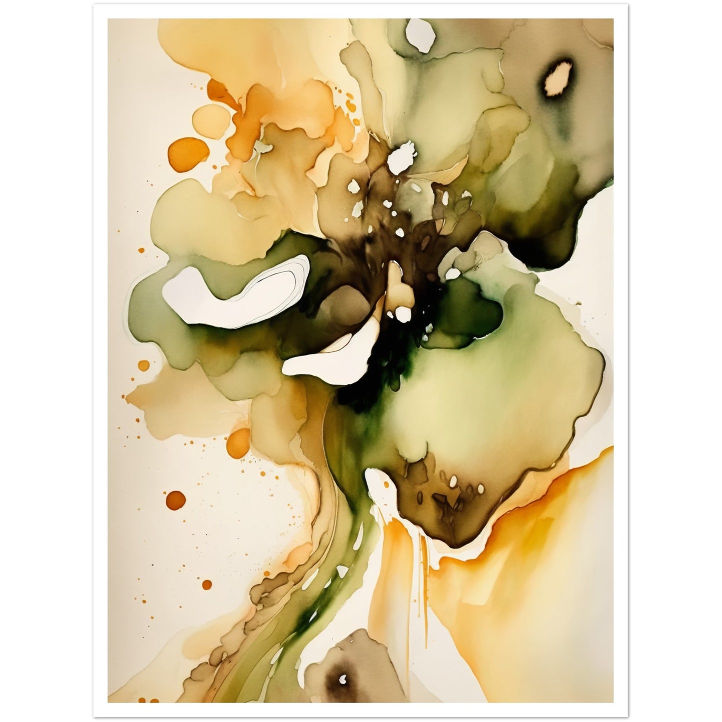 Nature's Analogous Symphony - Olive & Orange Watercolours Wall Art Print