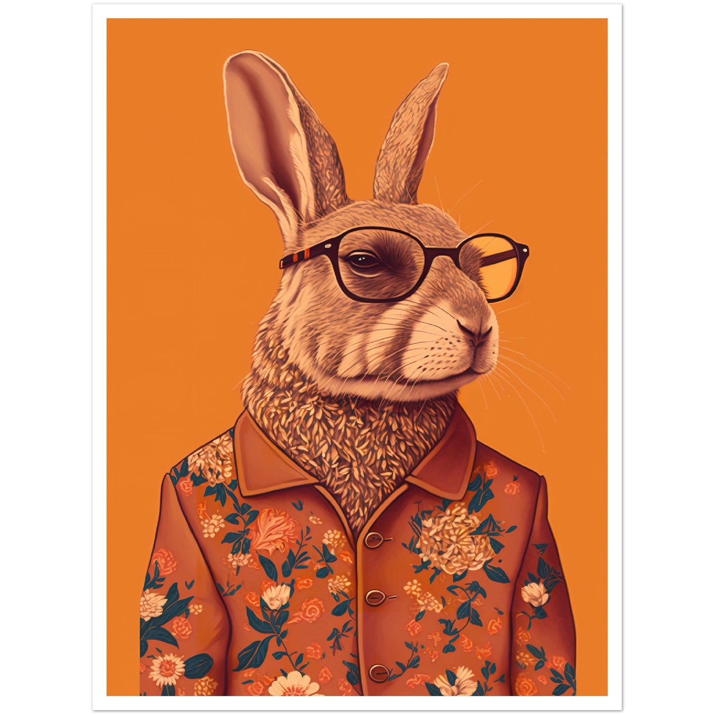 Floral Hipster Rabbit Wall Art Print