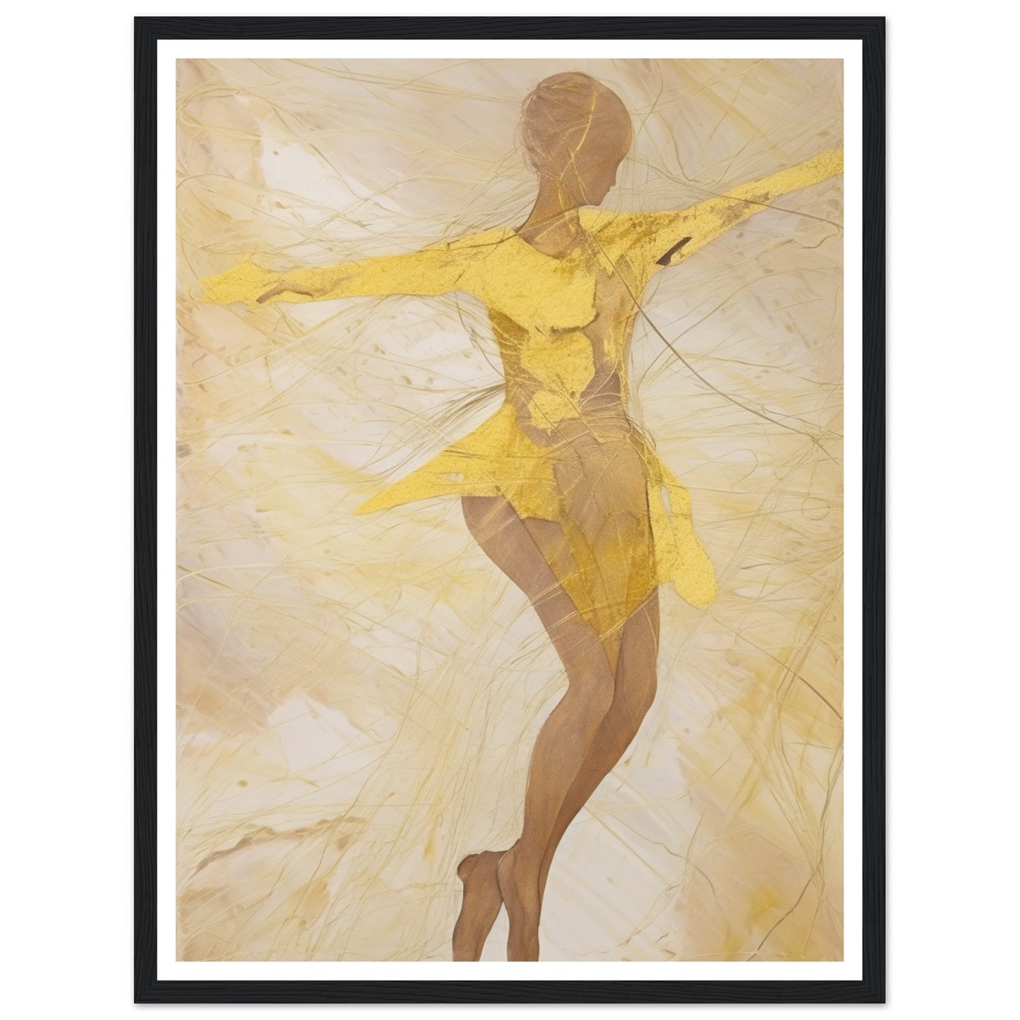 Rhythmic Whirling Ballet Painting in Yellow and Brown