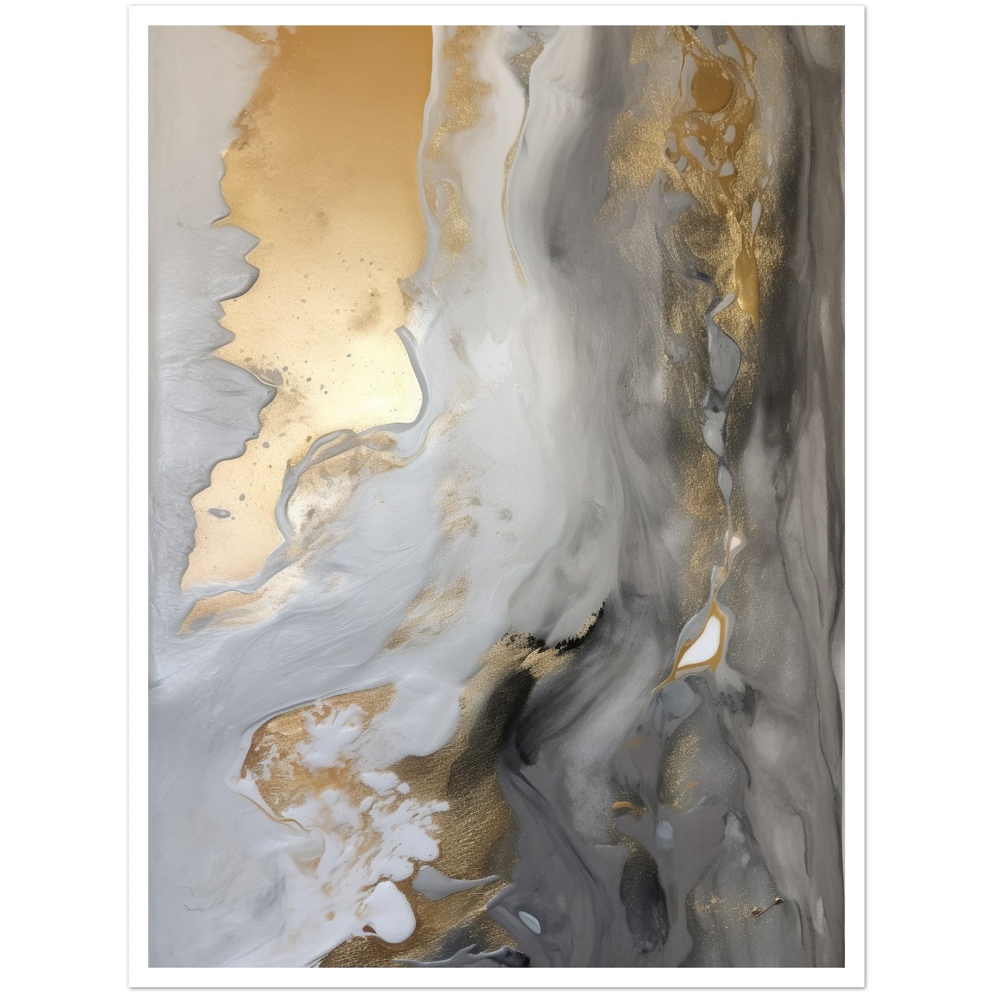 Fluid Melodies of Black, White, and Gold Abstract Wall Art Print