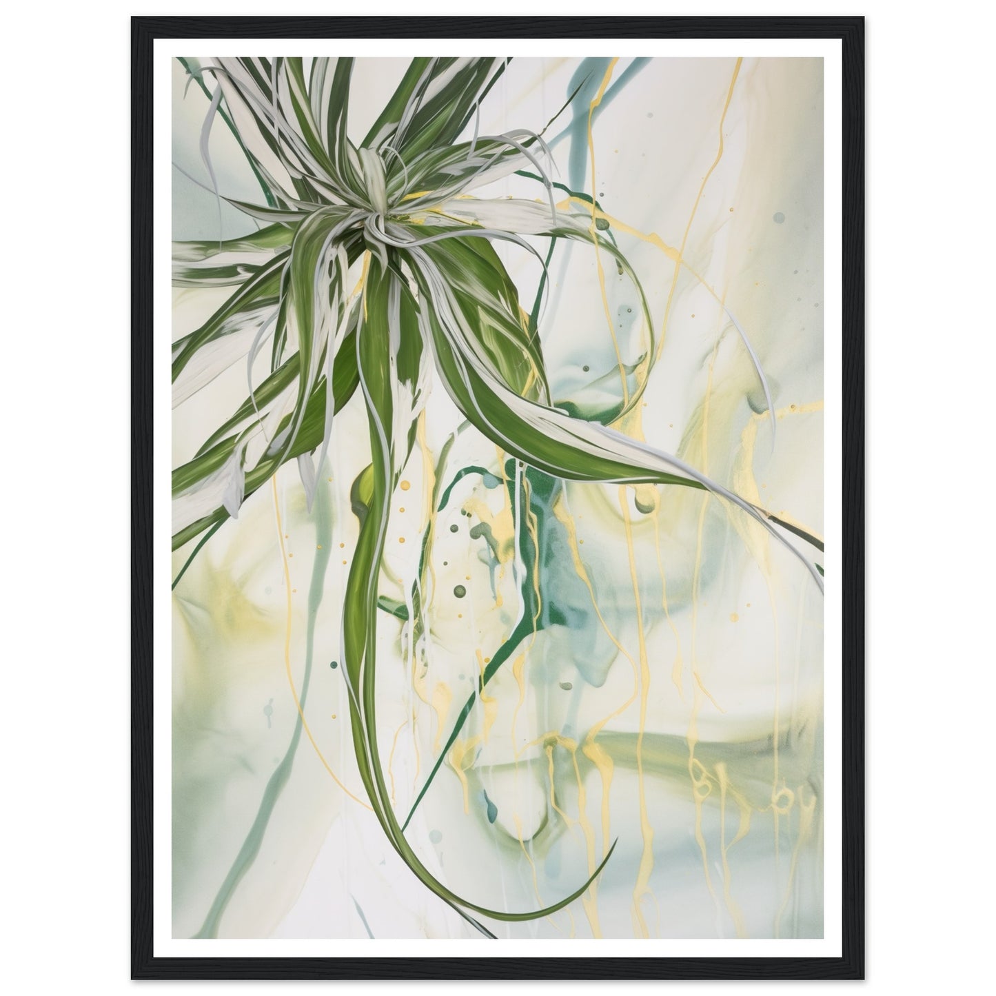 Swirling Green and Gold Spider Plant Wall Art Print