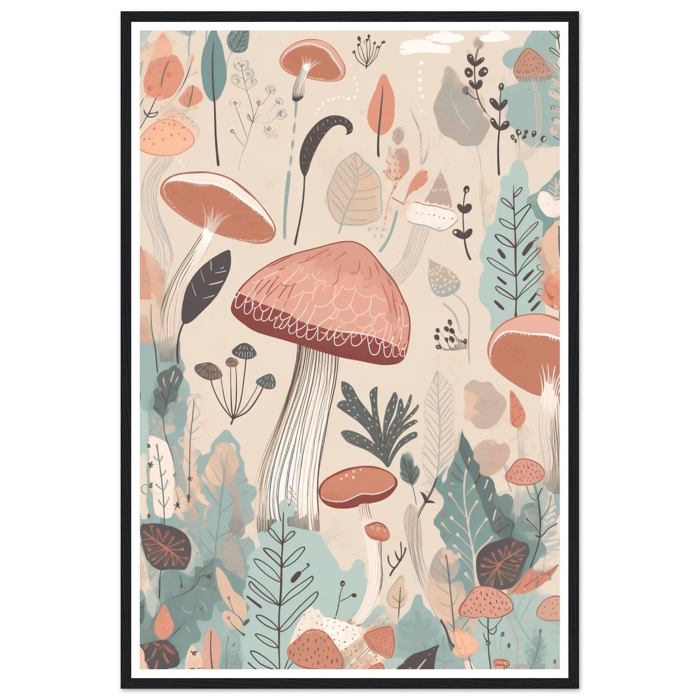 Enchanted Mushrooms Earthly Floral Abstract Wall Art Print