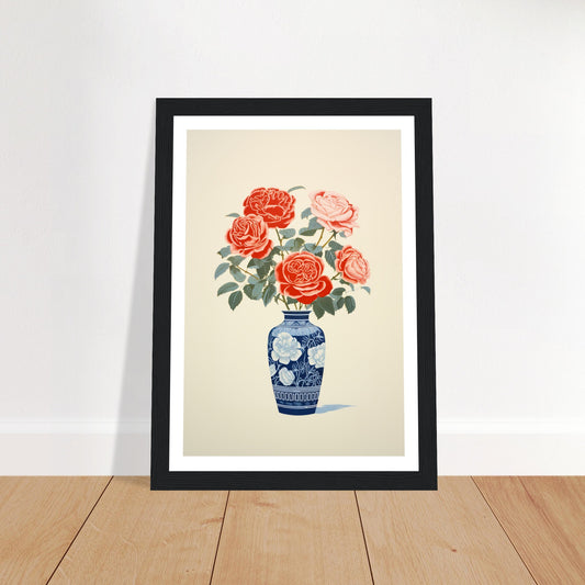 Elegant Roses in Blue Vase Wall Art Print